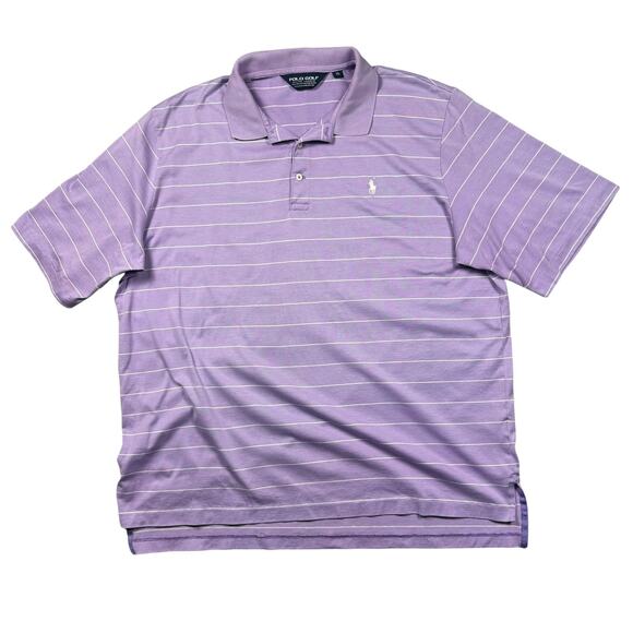 Ralph Lauren Polo Shirt XL Pima Soft Touch Golf Striped‎ Purple Short Sleeve - Picture 1 of 9